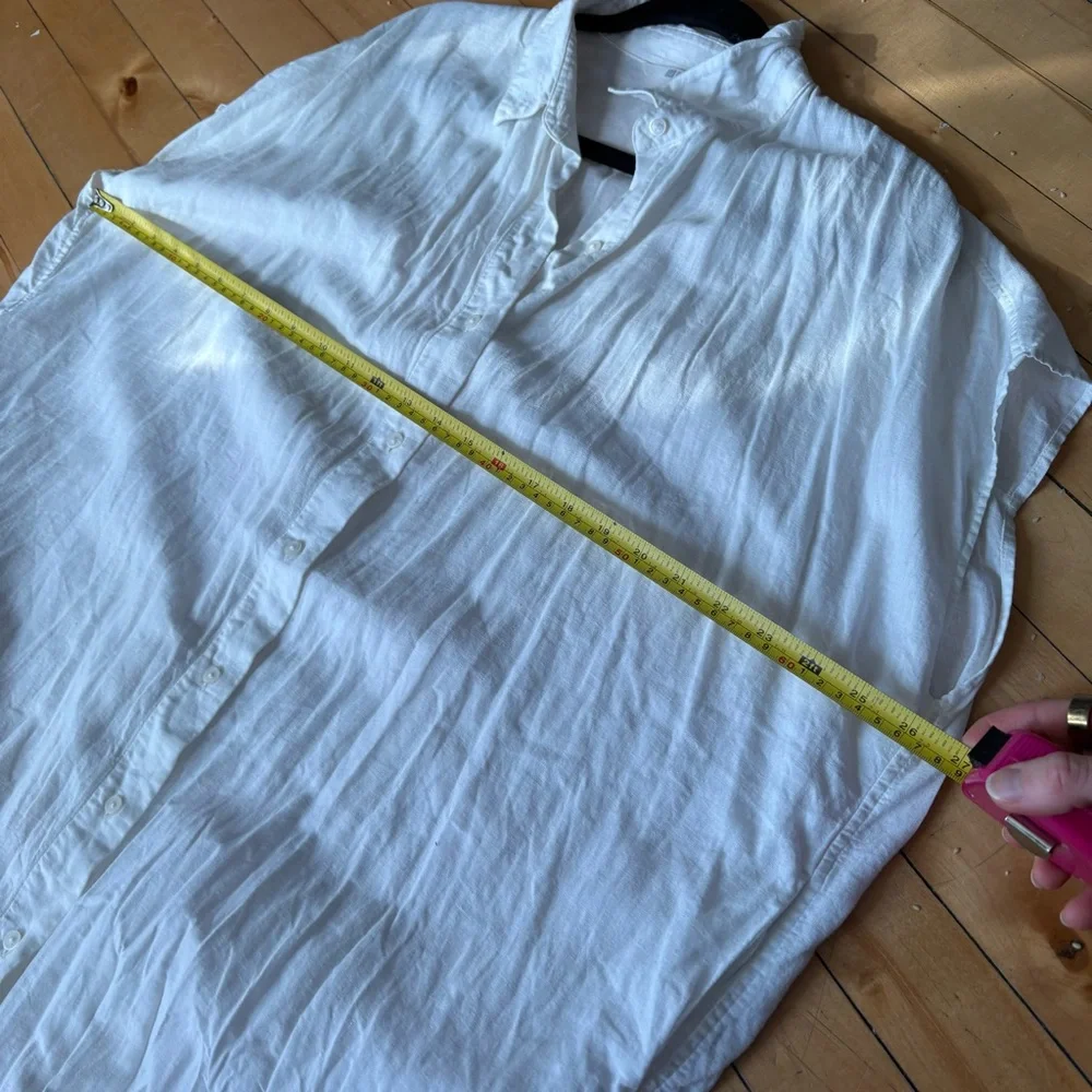 Uniqlo Sz XS Relaxed Oversized Linen Blend White Button Front Shirt Midi Dress - Picture 10 of 12